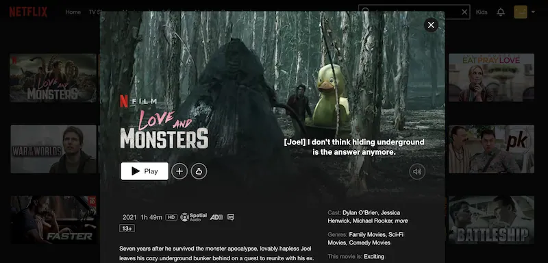 watch love and monsters on netflix